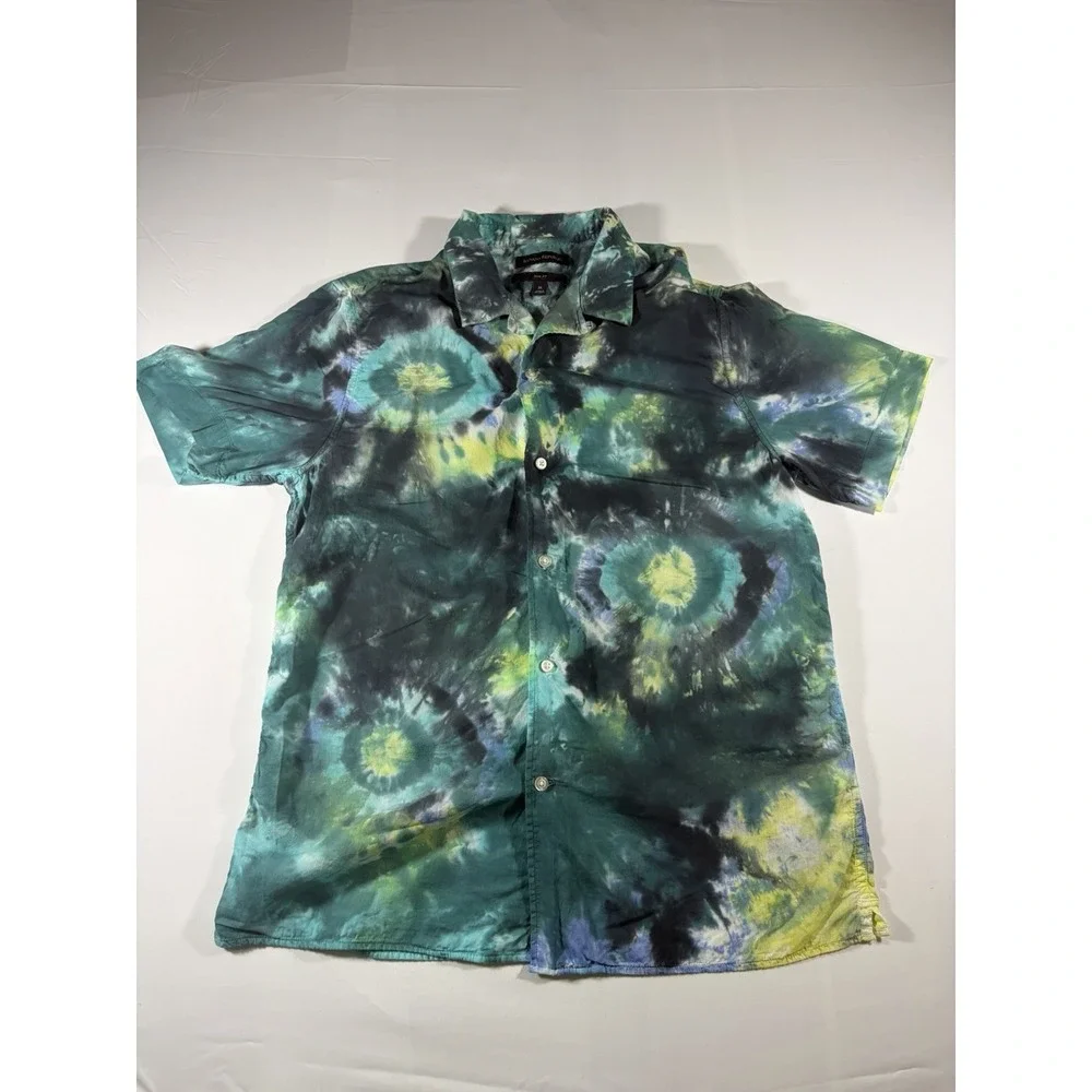 Banana Republic Shirt Mens Medium Slim Fit Loop Collar Button Up Tie Dye Casual